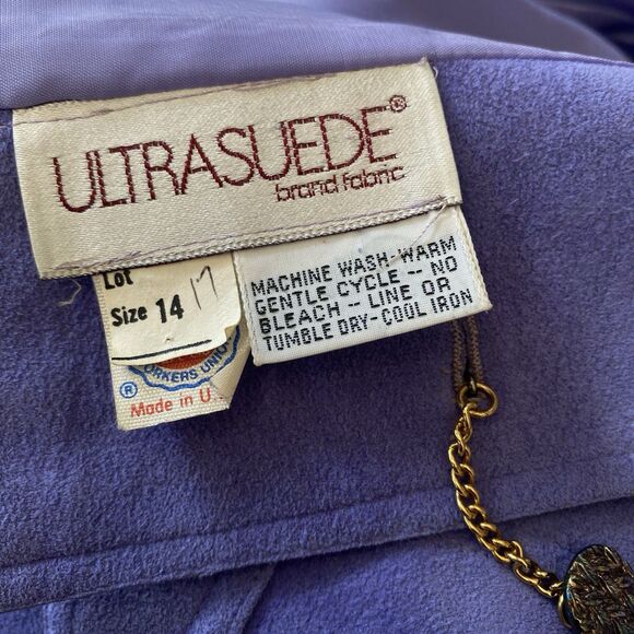 Vtg Ultrasuede Cropped Jacket Sz 14 ( S / M ) Purple Blazer Vegan Suede Washable - Picture 13 of 14